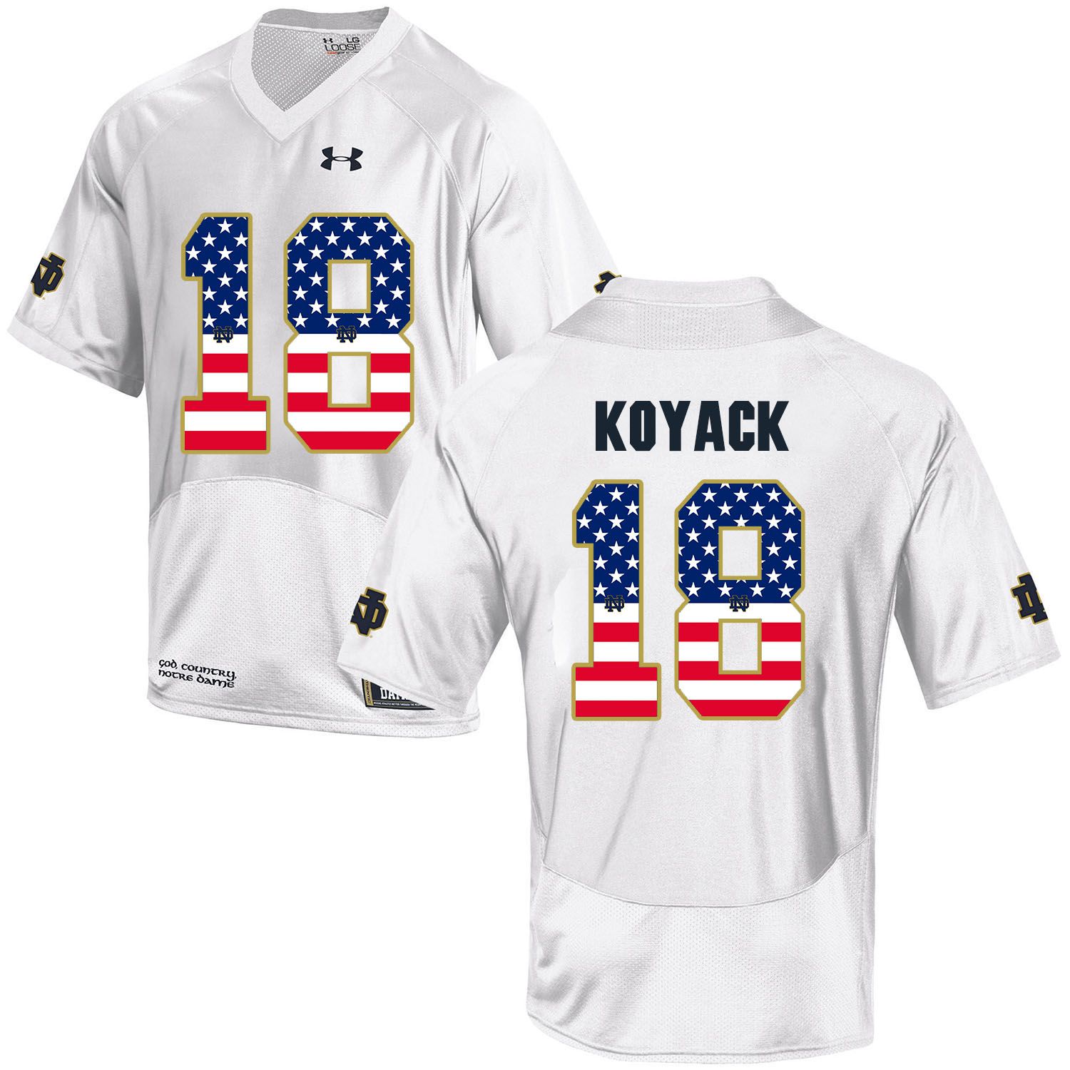 Men Norte Dame Fighting Irish #18 Koyack White Flag Customized NCAA Jerseys->customized ncaa jersey->Custom Jersey